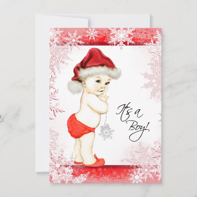 Invitación Fiesta de bebé niño copo de nieve de Navidad (Anverso)