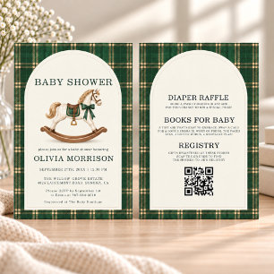Invitación Fiesta de bebé niño de caballo verde a cuadros en