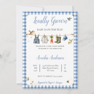 Invitación Fiesta de Bebé Niño de Campo con Gingham Azul Cult