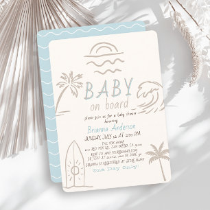 Invitación Fiesta de Bebé Niño Doodle de Surf Azul
