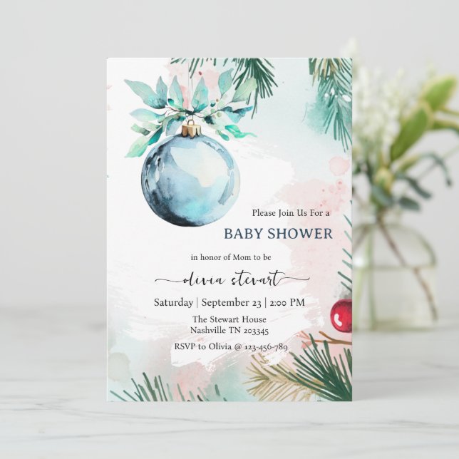 Invitación Fiesta de bebé niño Navidad de invierno con escrit (Anverso de pie)