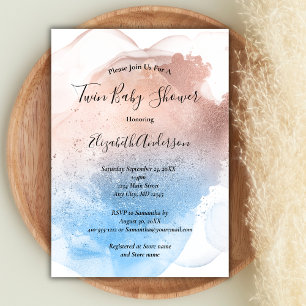 Invitación Fiesta de Bebé Niño Niña Gemelos Splash Rosa Azul