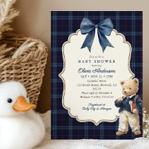 Fiesta de Bebé Niño Oso de Peluche Cuadros Azules 