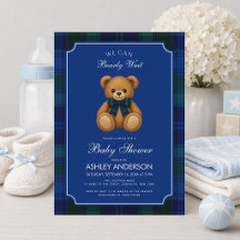 Fiesta de Bebé Niño Oso de Peluche Escocés Azul Cl