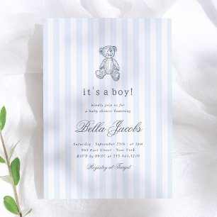 Invitación Fiesta de Bebé Niño Oso de Peluche Vintage Elegant