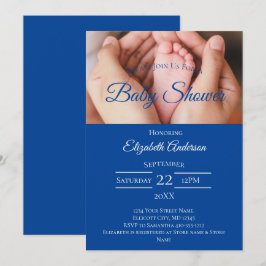 Invitación Fiesta de Bebé Niño Pies de Bebé Foto Azul Blanco
