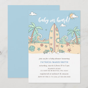Invitación Fiesta de Bebé Niño Playa Tabla de Surf Baby on Bo