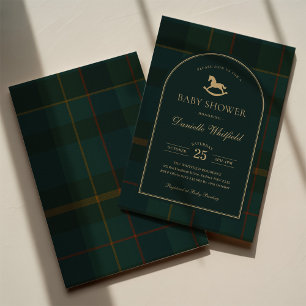 Invitación Fiesta de Bebé Niño Polo Plaid Verde Malhumorado E