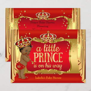 Invitación Fiesta de Bebé Niño Príncipe Dorado Rojo Étnico