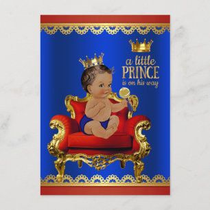 Invitación Fiesta de Bebé Niño Príncipe Étnico Silla Rojo Azu