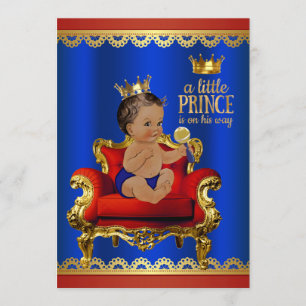 Invitación Fiesta de Bebé Niño Príncipe Étnico Silla Rojo Azu