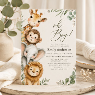 Invitación Fiesta de Bebé Niño Safari Oh Boy