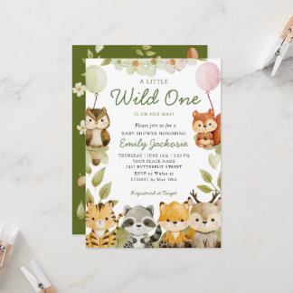Invitación Fiesta de bebé niño Safari Uno Salvaje jungla Anim