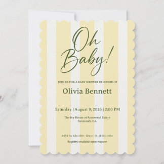 Invitación Fiesta de Bebé Oh Baby Amarillo Manteca a Rayas