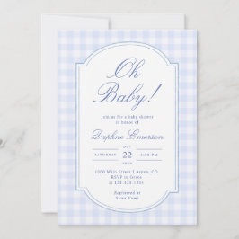 Invitación Fiesta de Bebé Oh Baby Blue Gingham