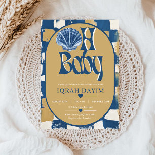 Invitación Fiesta de Bebé Oh Baby Costera Azul Conchas