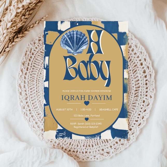 Invitación Fiesta de Bebé Oh Baby Costera Azul Conchas (Subido por el creador)