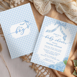Invitación Fiesta de Bebé Oh Boy Blue Gingham Cuadro Hortensi