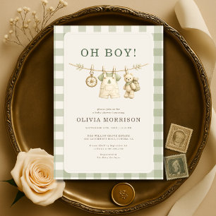 Invitación Fiesta de Bebé Oh Boy Bosque Oso de Peluche Cuerda