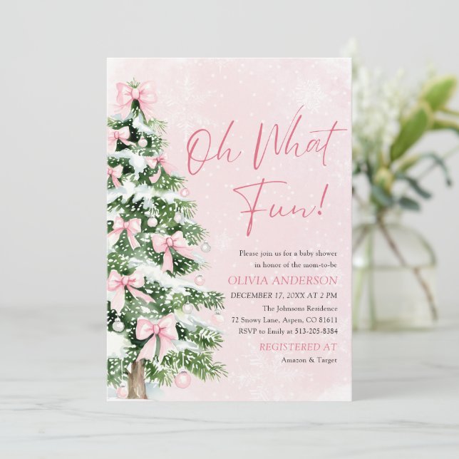 Invitación Fiesta de Bebé Oh Qué Diversión Árbol de Navidad c (Anverso de pie)