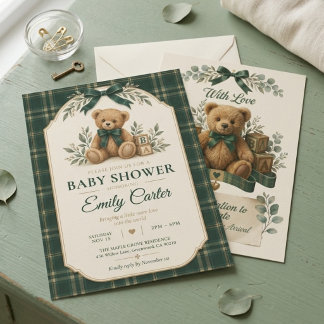 Invitación Fiesta de Bebé Oso de Peluche Polo Vintage Cuadro