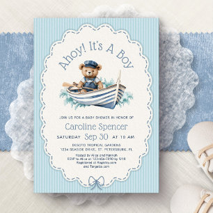 Invitación Fiesta de Bebé: Oso Náutico Ahoy Niño
