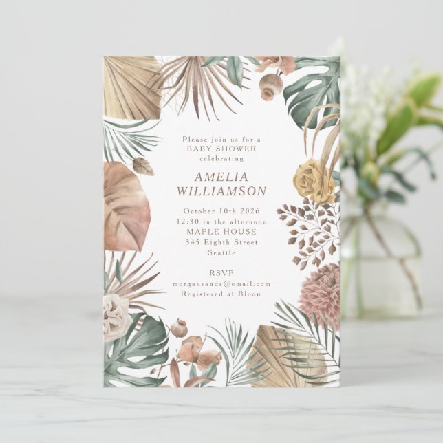 Invitación Fiesta de Bebé Otoñal con Estilo Boho Rústico y Ve (Anverso de pie)