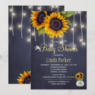 Invitación Fiesta de bebé otoñal con girasoles y pizarra de t