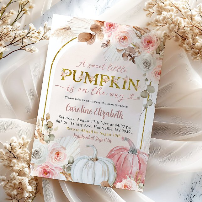 Invitación Fiesta de Bebé Otoño Boho Rosa Calabaza (Subido por el creador)