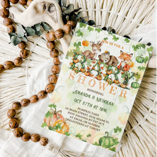 Invitación Fiesta de Bebé Otoño Calabaza Animales del Bosque