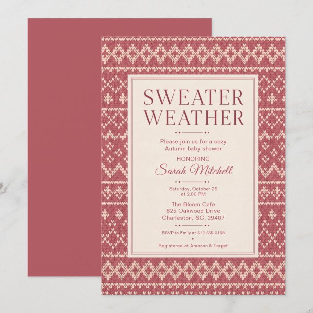 Invitación Fiesta de Bebé Otoño con Clima de Suéter (Anverso / Reverso)