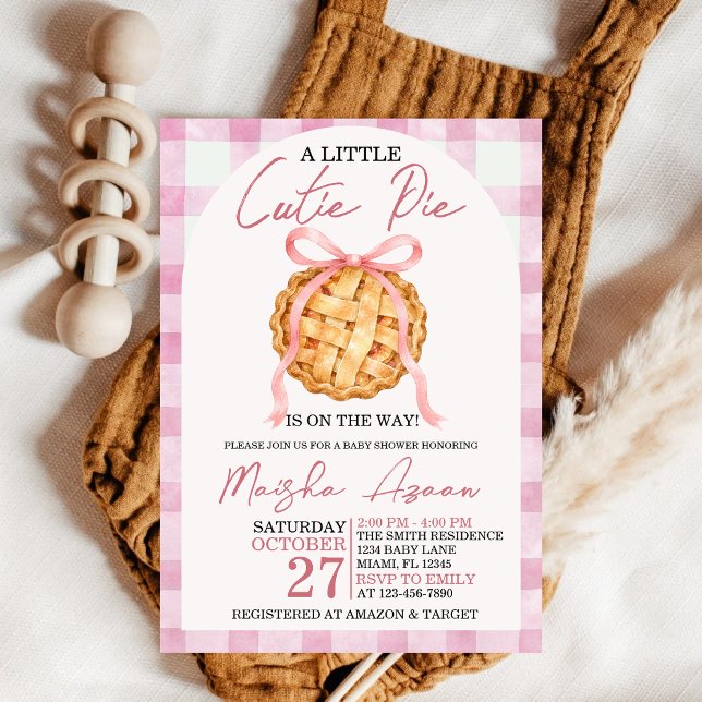 Invitación Fiesta de Bebé Otoño Cuadrillé con Lazo Rosa Paste (Subido por el creador)