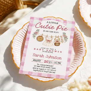 Invitación Fiesta de Bebé Otoño Cuadrillé con Lazo Rosa Paste