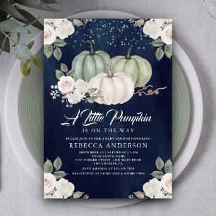 Invitación Fiesta de Bebé Otoño Floral de Calabaza Verde Salv