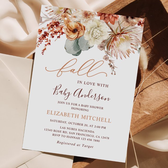 Invitación Fiesta de Bebé Otoño Flores Boho Terracota (Subido por el creador)