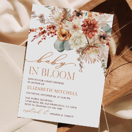 Invitación Fiesta de Bebé Otoño Flores Boho Terracotta