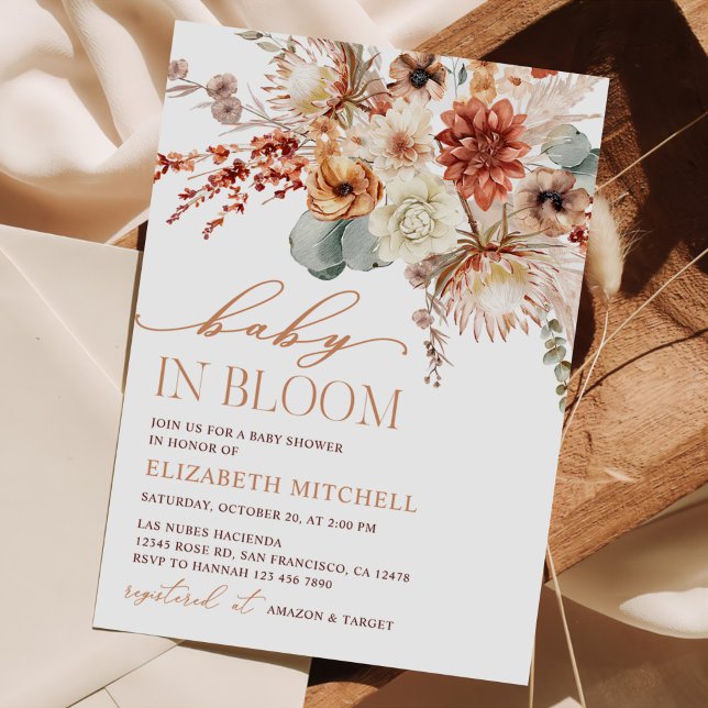 Invitación Fiesta de Bebé Otoño Flores Boho Terracotta (Subido por el creador)