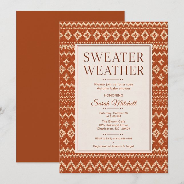 Invitación Fiesta de Bebé Otoño Suéter (Anverso / Reverso)