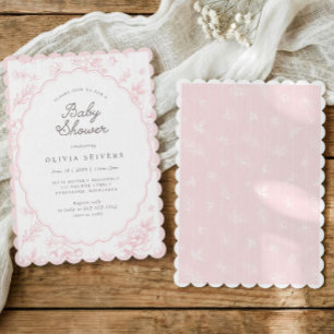 Invitación Fiesta de Bebé Oval Vintage Floral Francés Rosa