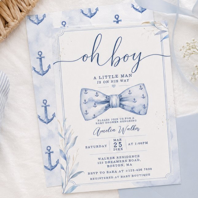 Invitación Fiesta de Bebé: Pajarito Corbatín Náutico (Subido por el creador)