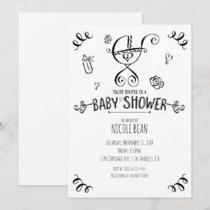 Invitación Fiesta de Bebé para Carrito Caprichoso en Blanco y