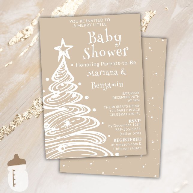 Invitación Fiesta de bebé parejas beige neutral Navidad (Subido por el creador)