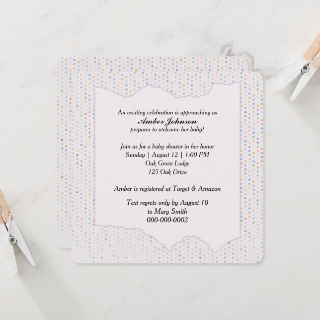 Invitación Fiesta de Bebé Pastel con Lunares (Anverso/Reverso In Situ)