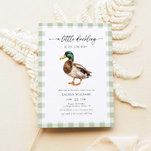Invitación Fiesta de Bebé Pato Mallard de Cuadros Verde Salvi
