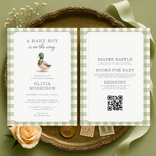 Invitación Fiesta de Bebé Pato Todo en Uno Verde Menta Cuadro