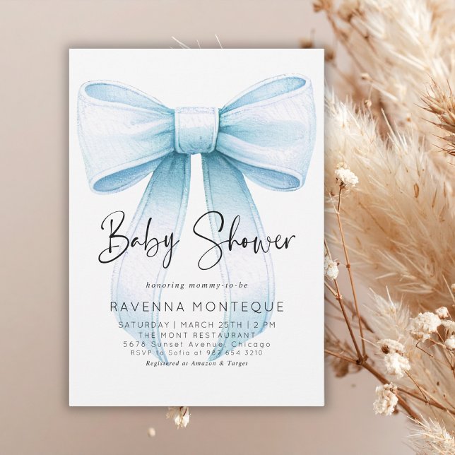 Invitación Fiesta de Bebé Personalizada con Lazo Azul Preppy  (Subido por el creador)