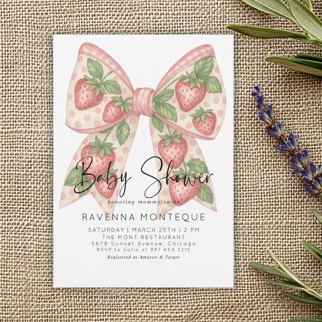 Invitación Fiesta de Bebé Personalizada con Lazo de Fresa Ele (Subido por el creador)