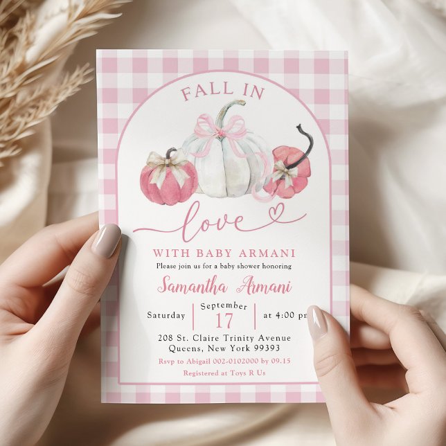 Invitación Fiesta de Bebé Plaid Rosa Preppy Pumpkin Fall in L (Subido por el creador)