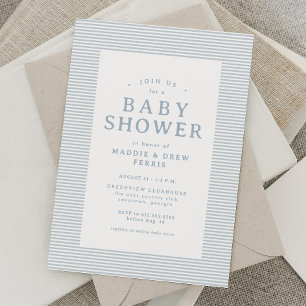 Invitación Fiesta de bebé preppy a rayas azul y blanco