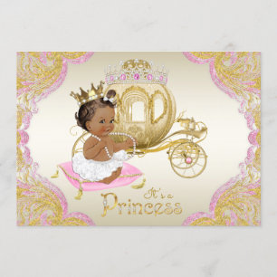 Invitación Fiesta de Bebé Princesa Afroamericana Rosa y Dorad